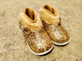 Shiny, furry, golden baby girls shoes