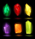 Shiny gem. Realistic glass crystals gaming achievements colorful transparent stones jewel pieces decent vector