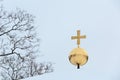 Shiny, gilded and religious symbol with small skull