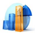 Shiny glass blue bar and pie chart Royalty Free Stock Photo