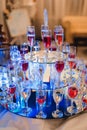 Shiny glasses of wine and champagne in the bar of the restaurant to celebrate Royalty Free Stock Photo