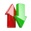 Shiny and glossy green and red up, down arrow. Royalty Free Stock Photo