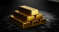 Shiny Gold Bars Stacked on Black Surface Royalty Free Stock Photo