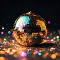 A Shiny gold and black color disco ball. Ai Generative image