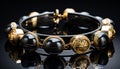 Shiny gold bracelet, necklace luxury fashion, elegance in jewelry generated by AI