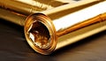 Shiny gold colored document rolled up on metal equipment generated by AI Royalty Free Stock Photo