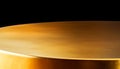 Shiny gold colored metal plate on dark wood table backdrop generated by AI Royalty Free Stock Photo
