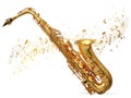 Golden Saxophone with Flowing Musical Notes Royalty Free Stock Photo