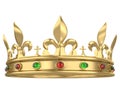 Shiny gold crown decorated with precious gems