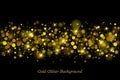 Shiny gold, gold dust, gold dust bokeh on black background, festive poster design. Vector luxury background for posters