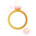 Shiny gold engagement ring with pink brilliant. Proposal concept.