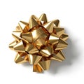 Shiny Gold Gift Bow with Multiple Loops on White Background metallic Royalty Free Stock Photo