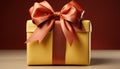 A shiny gold gift box wrapped in yellow wrapping paper generated by AI