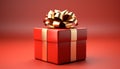 A shiny gold gift box, wrapped in yellow wrapping paper generated by AI