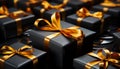 A shiny gold gift box wrapped in yellow wrapping paper generated by AI