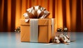 A shiny gold gift box wrapped in yellow wrapping paper generated by AI