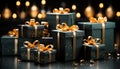 Shiny gold gift box wrapped in yellow wrapping paper generated by AI