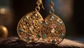 Shiny gold necklace with ornate gemstone pendant exudes elegance generated by AI