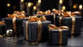 Shiny gold package wrapped in glitter, a luxurious gift box generated by AI Royalty Free Stock Photo