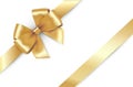 Shiny gold satin ribbon on white background.