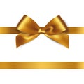 Shiny gold satin ribbon on white background