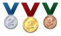 Shiny gold, silver and bronze championship medals set Royalty Free Stock Photo