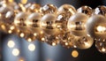 Shiny gold sphere reflects Christmas celebration indoors generated by AI