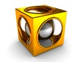 Shiny golden abstract cube and silver sphere Royalty Free Stock Photo