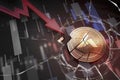 Shiny golden ARDOR cryptocurrency coin broken on negative chart crash baisse falling lost deficit 3d rendering
