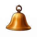 A shiny golden bell hanging on a loop against a simple backdrop for a cheerful atmosphere