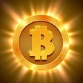 Shiny golden bitcoin isolated on white. Blockchain concept.