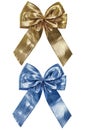 Shiny golden and blue ribbon isolated on white background. Suitable for all holidays, Christmas, birthday, wedding. Included work Royalty Free Stock Photo