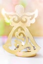 Shiny Golden Christmas Angel Candle Holder Burning Flame Confetti Lights Flare Greeting Card