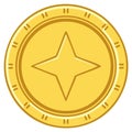Shiny golden coin icon featuring a distinctive four point star design element Royalty Free Stock Photo