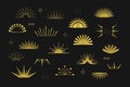 Shiny golden cute abstract isolated different shapes half circle sunbeam burst icons set design element on black Royalty Free Stock Photo