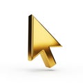 Shiny Golden 3D Computer Mouse Cursor Arrow Icon on White Background pointer Royalty Free Stock Photo