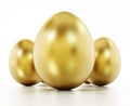 Shiny golden eggs isolated on white background. 3D illustration