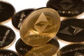 Shiny golden ethereum coins