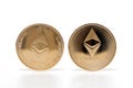 Shiny golden ethereum coins