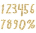 Shiny golden glitter numbers. Speckling glitter font. Decorative golden luxury numbers. Good for for sale, holiday, voucher, shop,