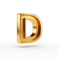 Shiny Golden Letter D Isolated on White Background with Subtle Shadow alphabet Royalty Free Stock Photo