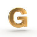 Shiny Golden Letter G Isolated on a White Background with Subtle Shadow Keywords: letter G, alphabet, character, font, typography Royalty Free Stock Photo