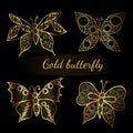 Shiny golden line butterflies on the black background Royalty Free Stock Photo