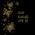Shiny golden line butterflies on the black background Royalty Free Stock Photo