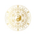 Shiny Golden Mandala with Yin Yang Sign Isolated