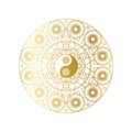 Shiny Golden Mandala with Yin Yang Sign Isolated