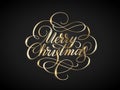 Shiny golden Merry christmas lettering with swirls