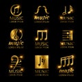 Shiny golden music vector logos set