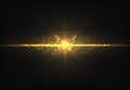 Shiny golden neon line. Magic gold glowing light effect. Luminous trail. Vector yellow shimmer ray