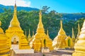 Rich design of golden stupas, Nget Pyaw Taw Paya, Pindaya, Myanmar